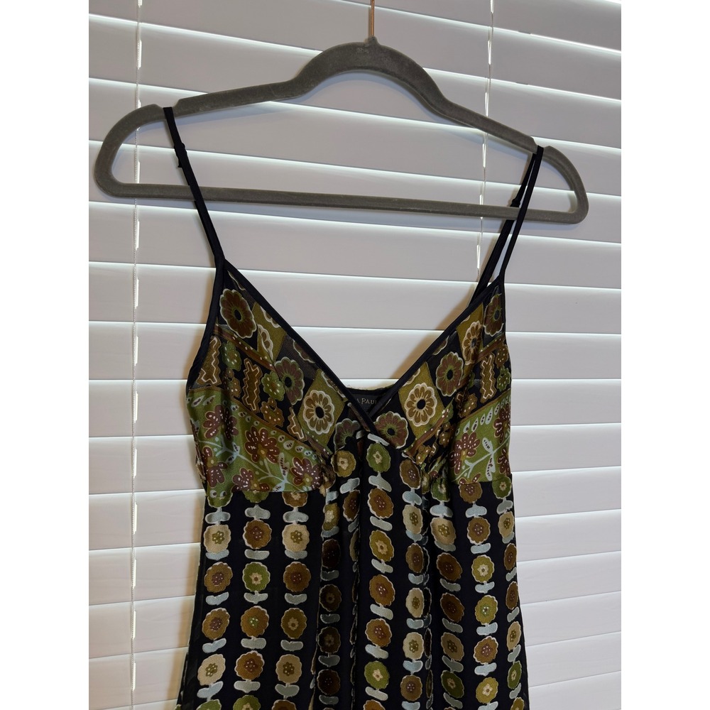 Vtg Y2K Silk Blend Floral V Neck Babydoll Dress Womens XS Earthy Neutral Floral - Picture 2 of 7